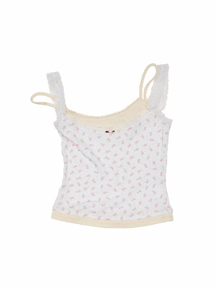 Asymmetrical Knit Lace Camisole Top【s0000016910】
