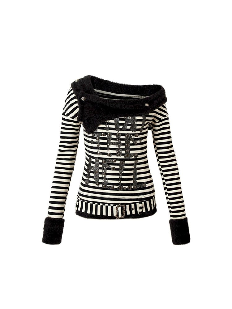 Slash Stripe Printed Knit Top【s0000011004】