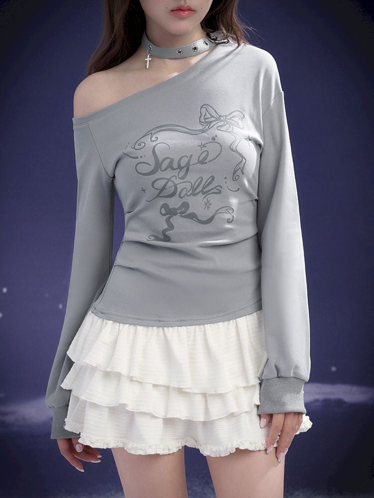 Diagonal Shoulder Printed Cake Skirt Dress【s0000011669】