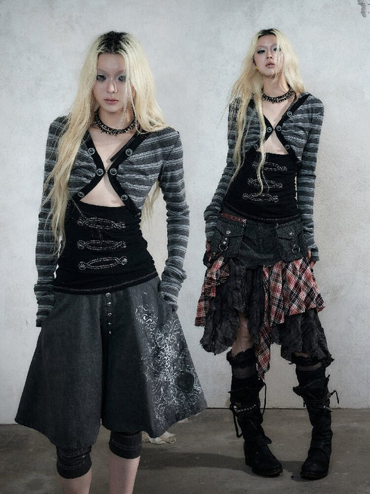 Punk Hooded Faux Two-Piece Top【s0000018527】