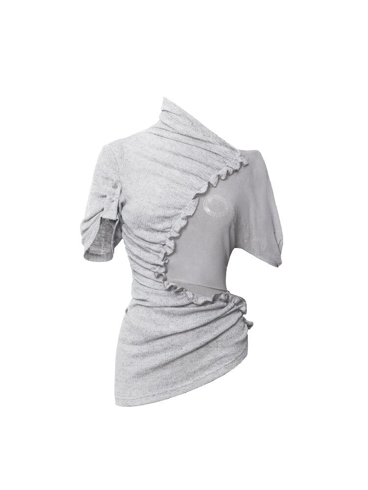 3-Tone Knitted Mesh Pleated T-Shirt【s0000016063】