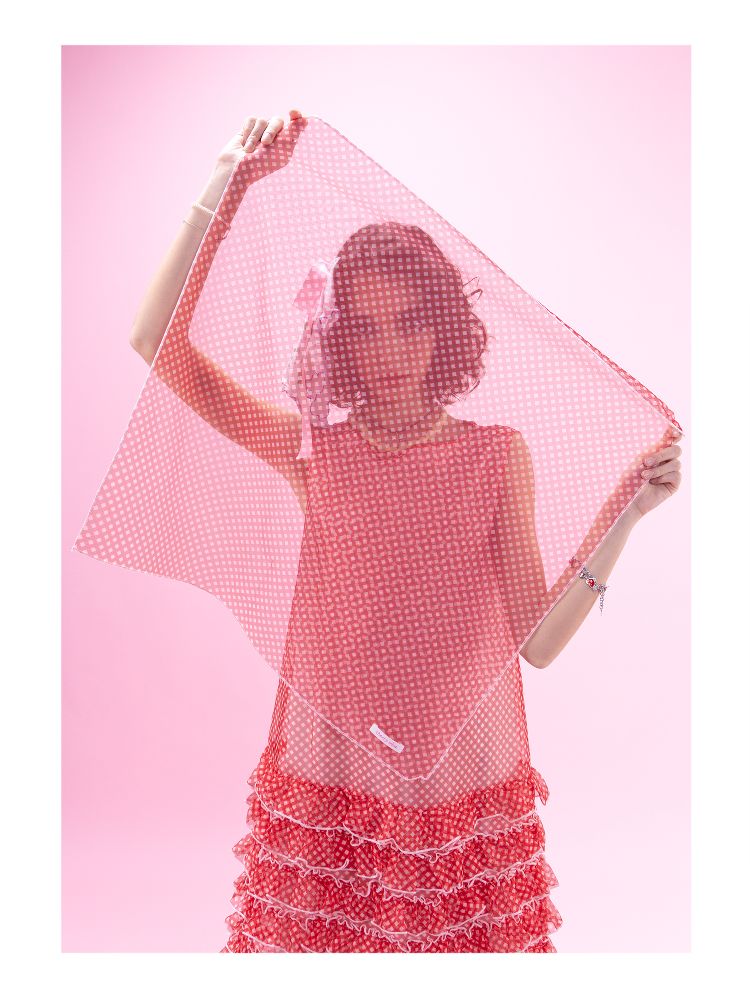 Red Plaid Mesh Square Towel【s0000009331】