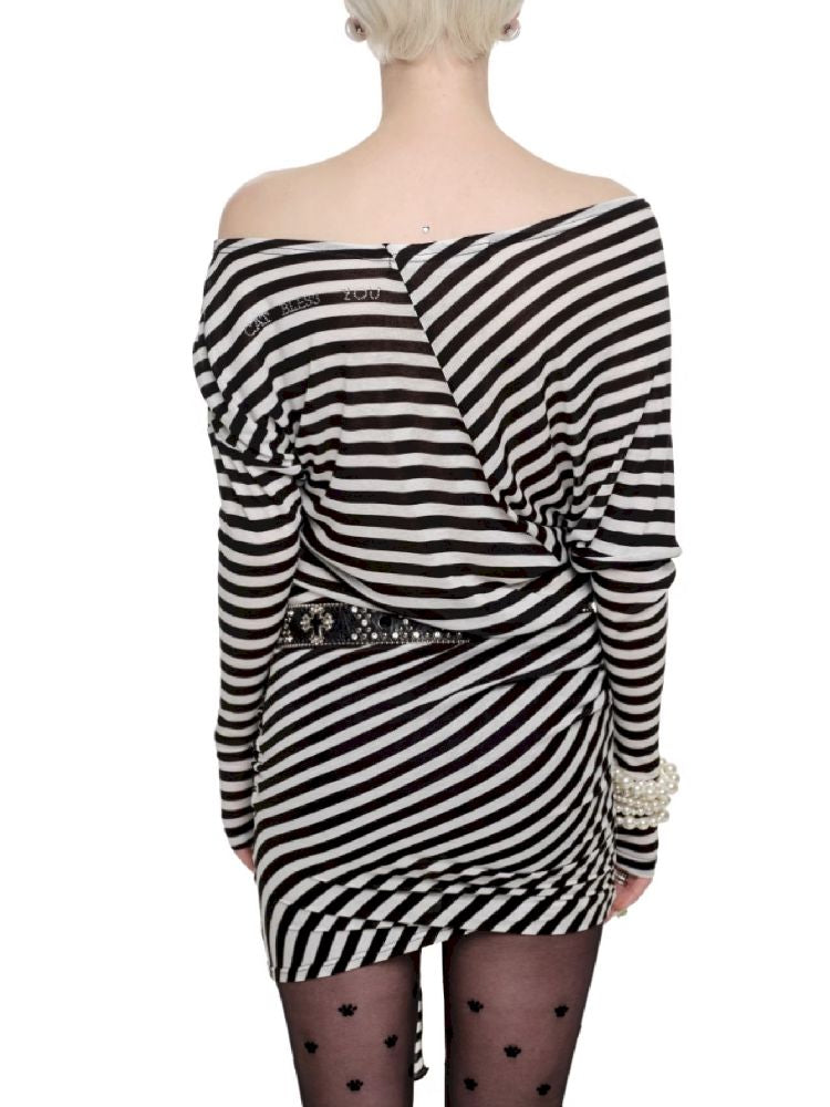 Black and White Striped Raglan Dress【s0000011613】