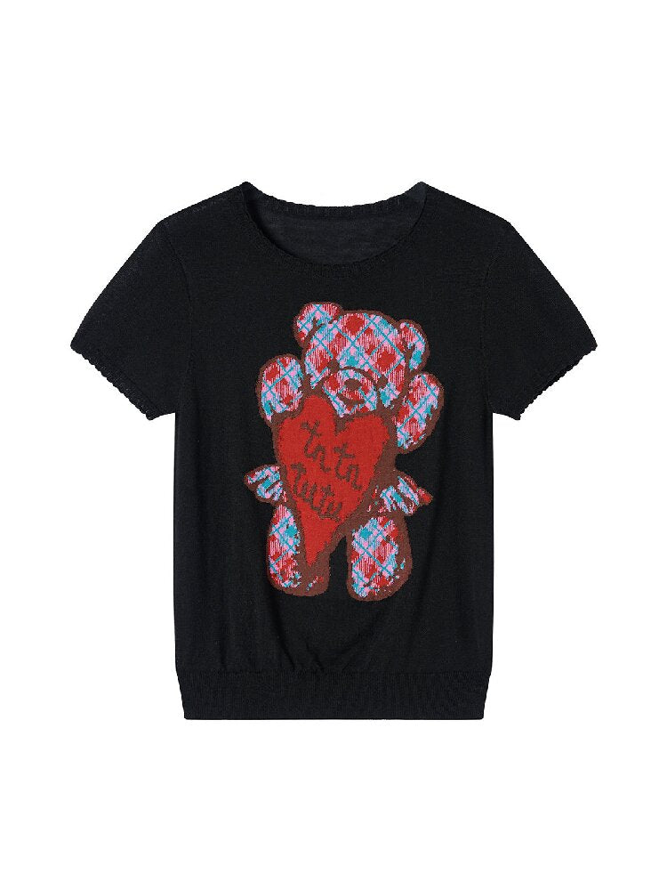 Three Color Bear Pattern Knitted Tops【s0000016700】