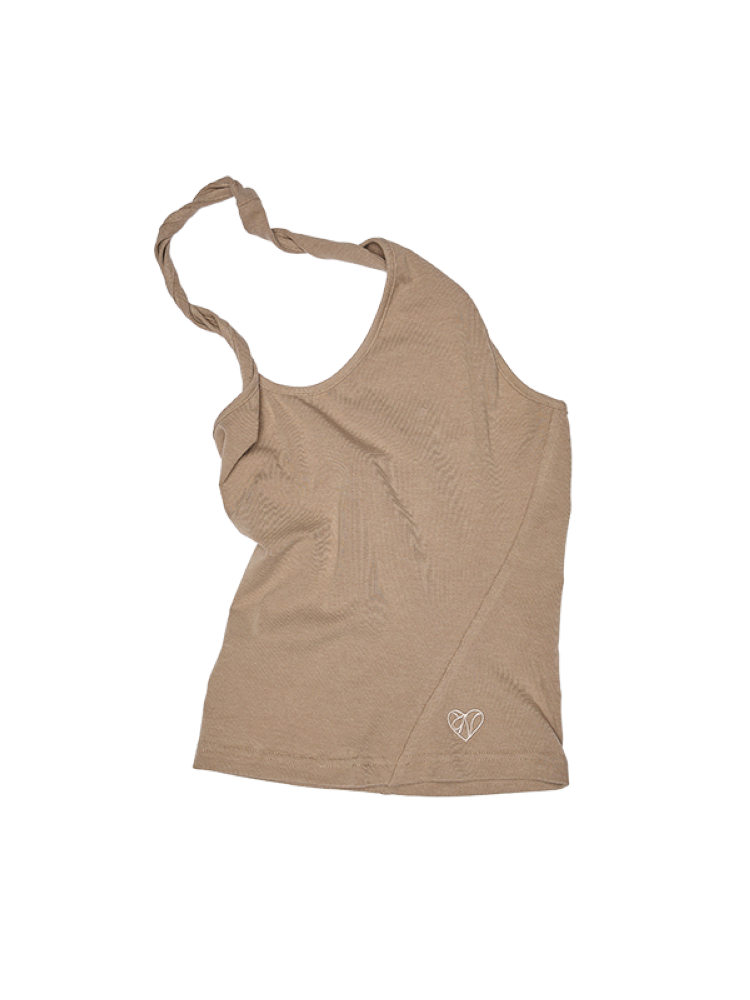 Slant U Neck Button Knot Solid Color Camisole【s0000012394】