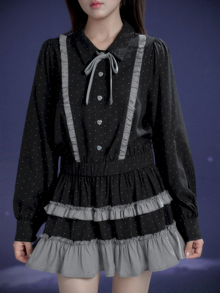 Dark Gray Polka Dot Shirt Dress【s0000015447】