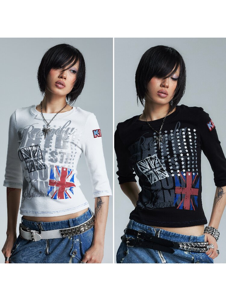 Asymmetrical Topstitch Mid Sleeve T【s0000016998】