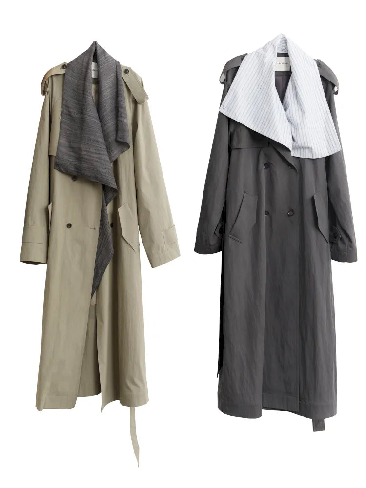 Fake Two Detachable Collar Contrast Color Long Trench Coat【s0000014036】