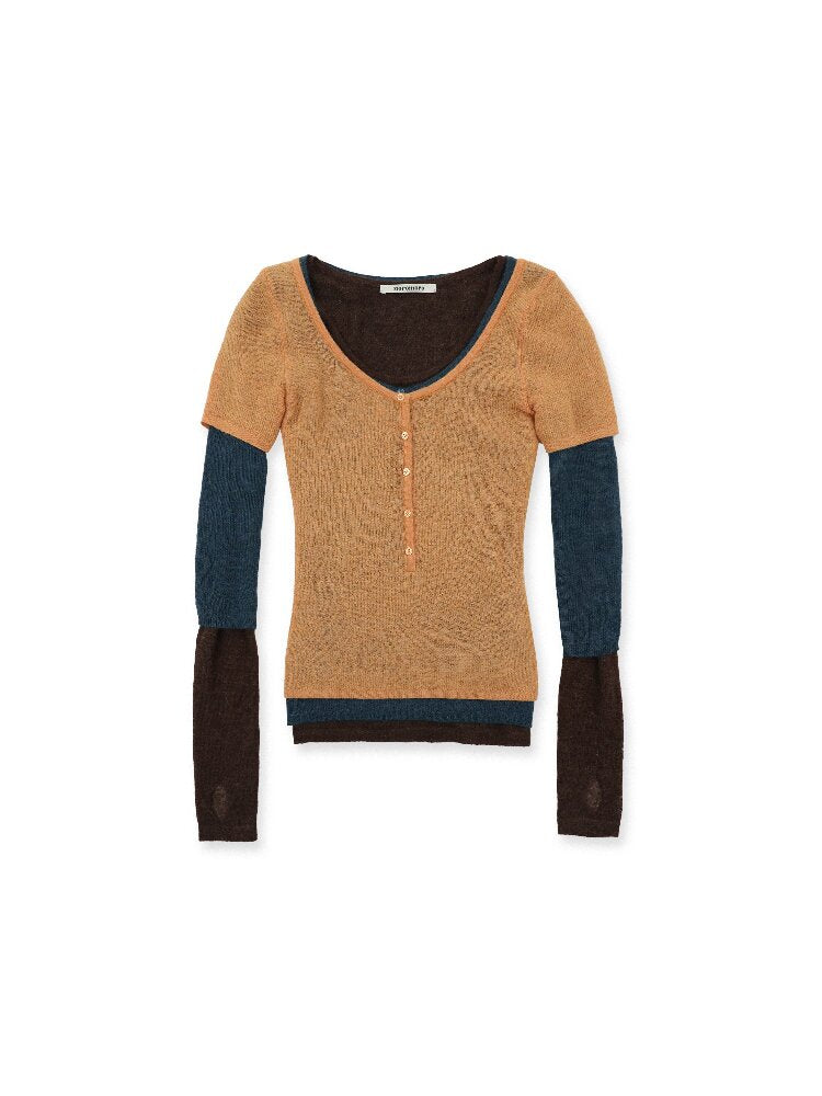 Lightweight U-neck Contrast Sweater【s0000016096】