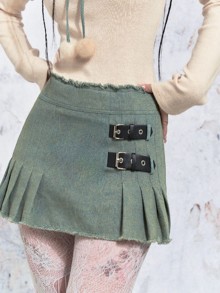 Beige Knit Patchwork Denim Pleated Dress【s0000005311】