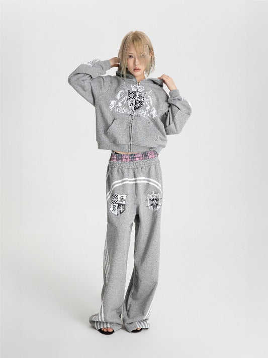 Striped Embroidered Zipper Hoodie【s0000018570】