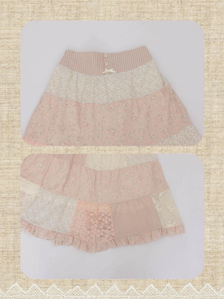 Crushed Flower Patchwork Skirt【s0000016508】