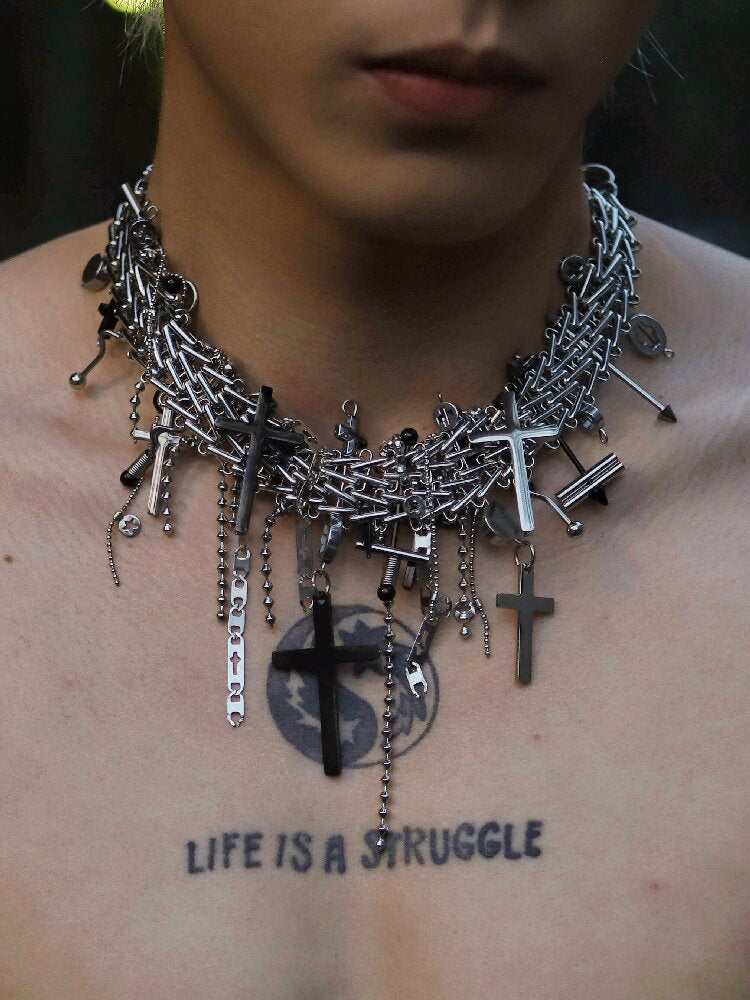 Pure Handmade Cross Punk Necklace【s0000018909】