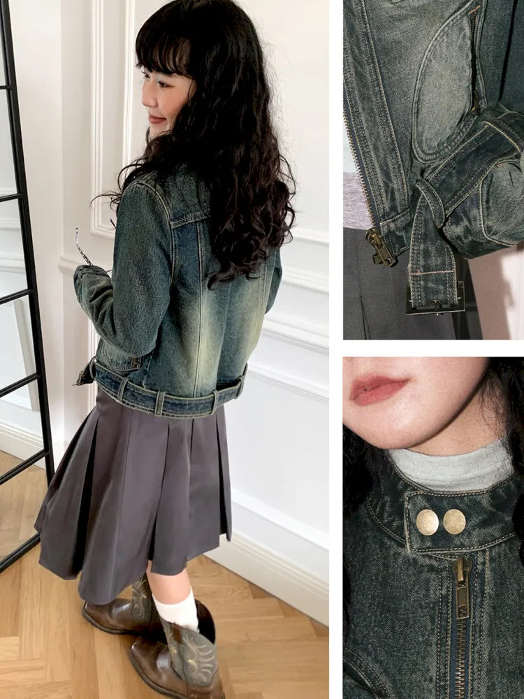 Retro-Washed Distressed Slim-Fit Denim Jacket【s0000013996】