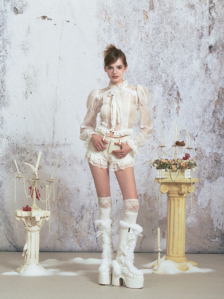 Bubble Sleeve Slim Long Sleeve Blouse【s0000005313】