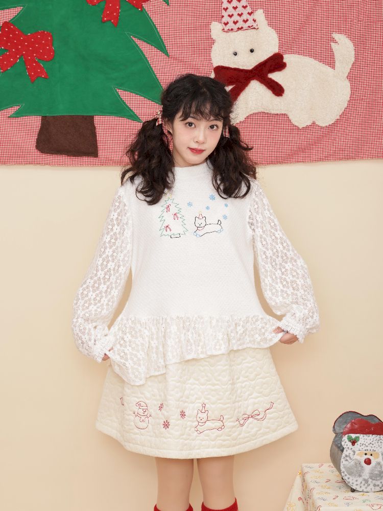 Embroidery Childish White Knit Sweater【s0000011199】