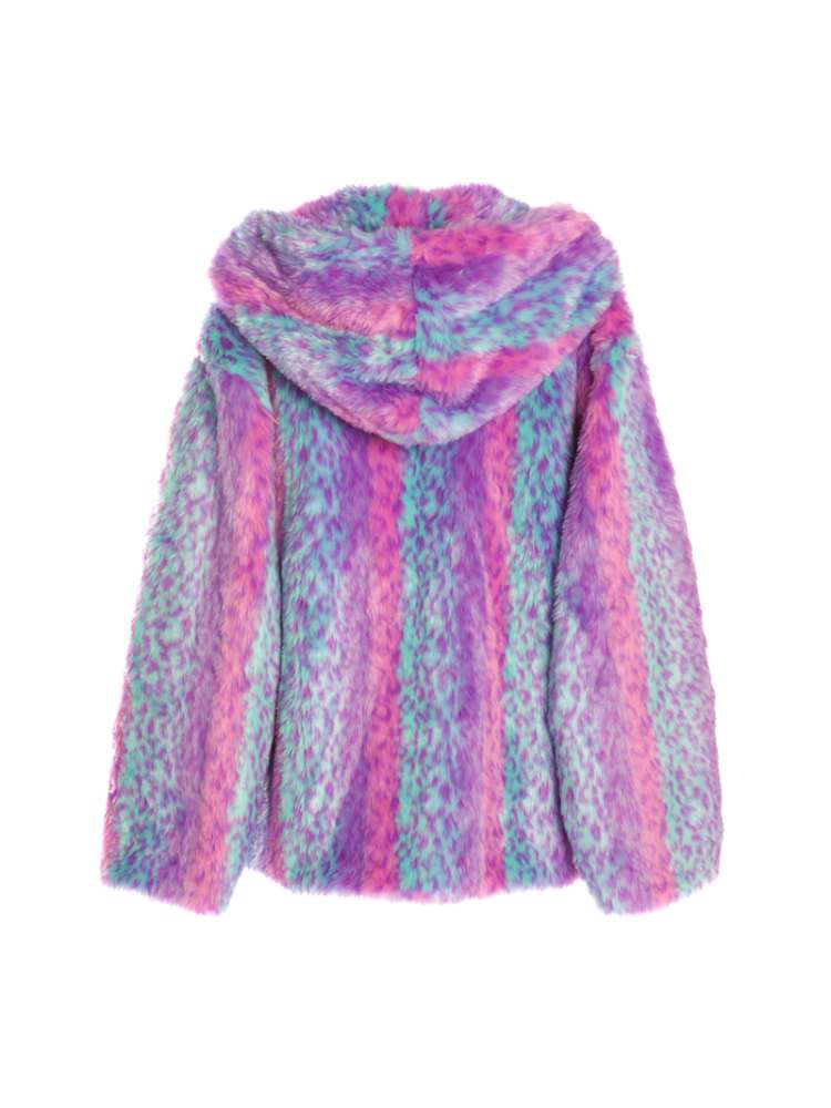 Colorful Leopard Print Plush Fur Hooded Jacket【s0000014908】