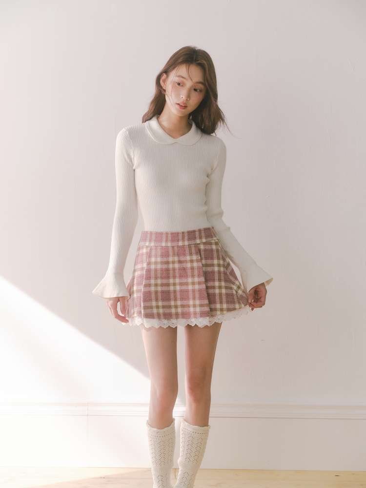 Berry Cocoa Pink Brown Check Pleated Skirt【s0000014866