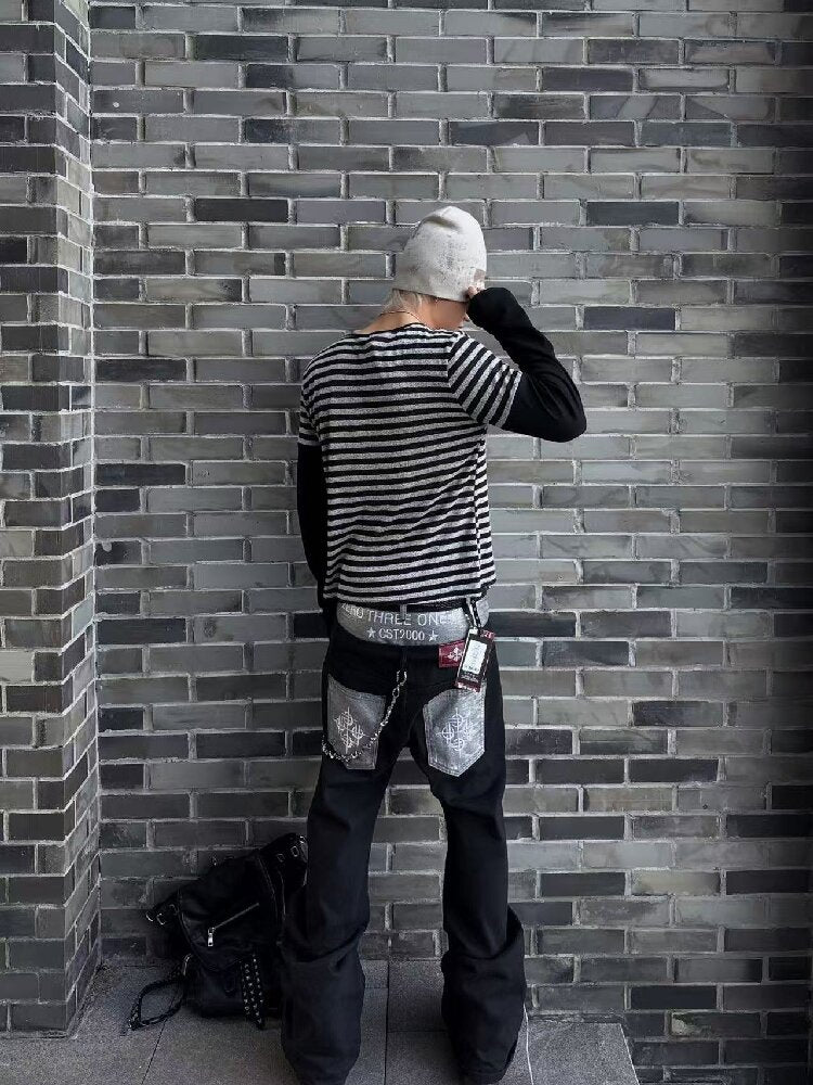 Spliced Star Curved Stacked Jeans【s0000018256】
