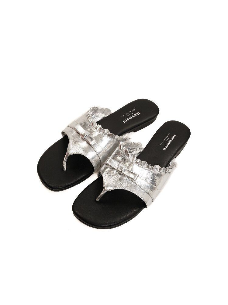 Top Grain Cowhide Ruffled Flip Flop【s0000017441】