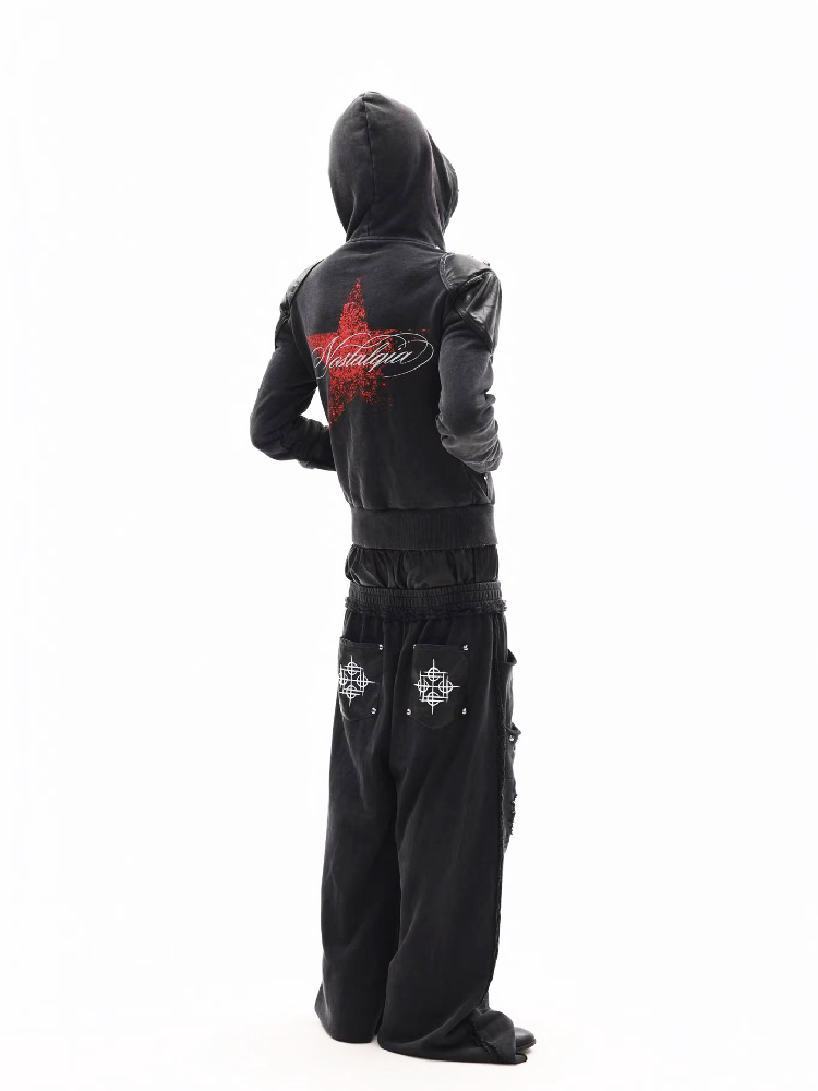 Red Star Skull Leather Hoodie Jacket【s0000018341】