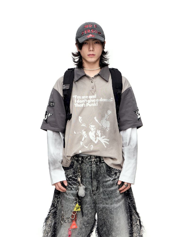 Fake Two Piece Spliced Long Sleeve T-Shirt【s0000011691