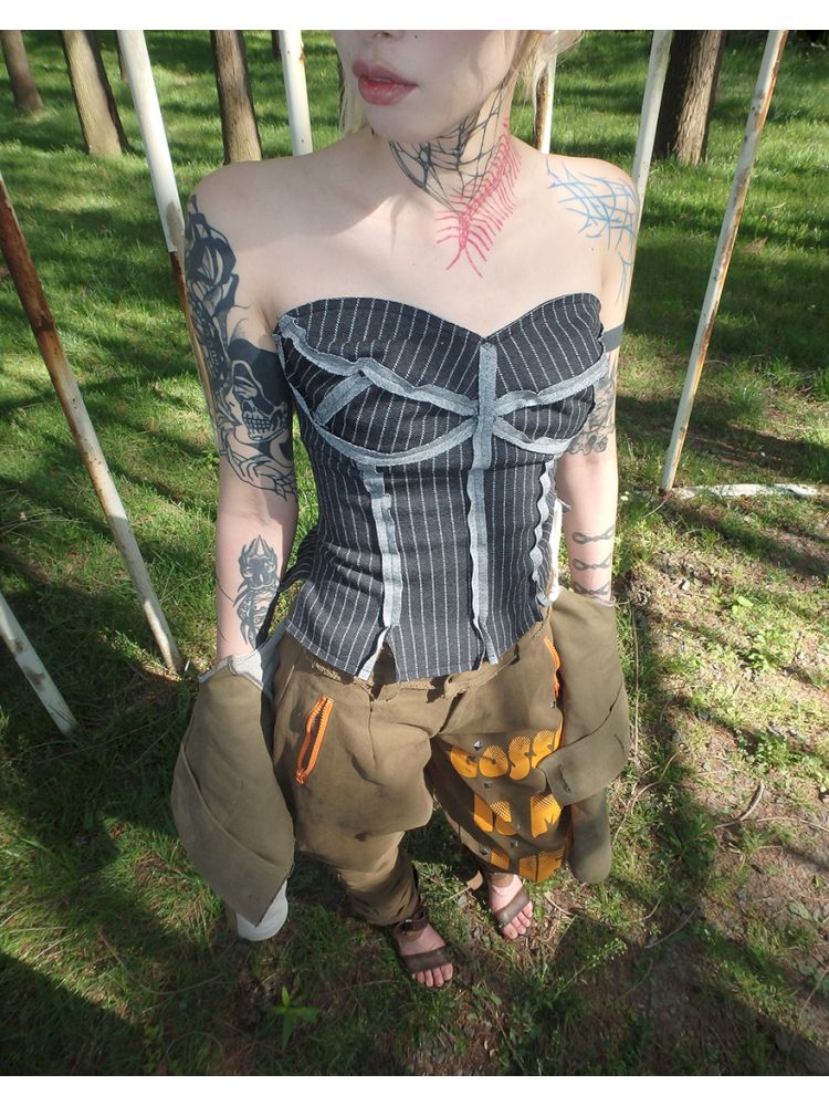 3D design sense drawstring bustier【s0000012467】