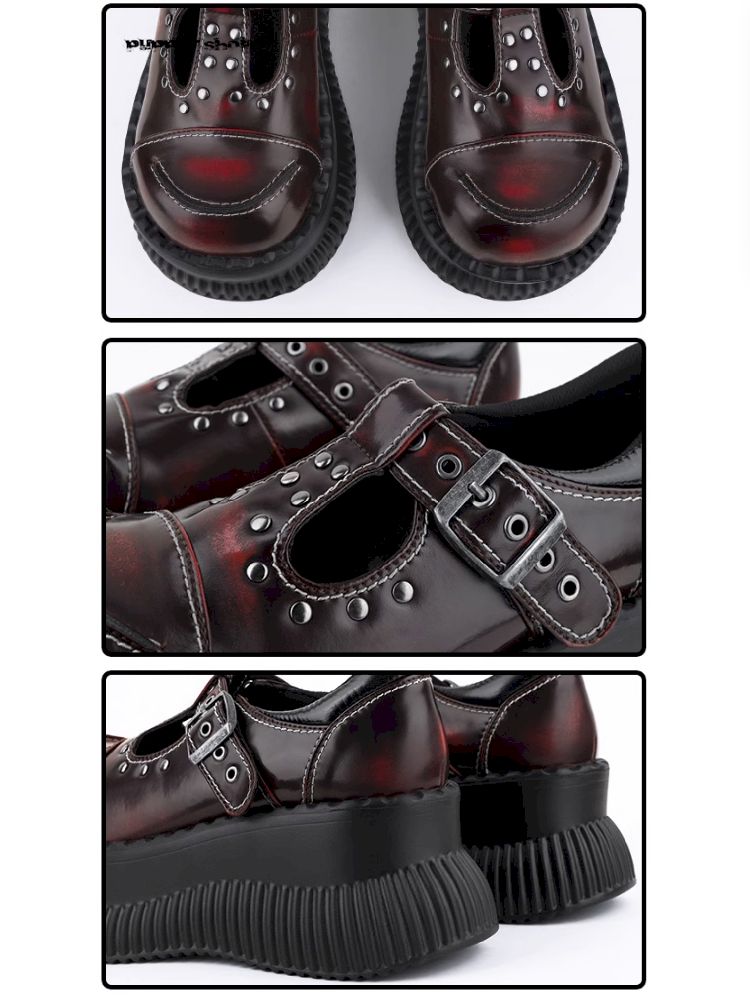 College Style Dark Red Rubbed Mary Jane Shoes【s0000011730】