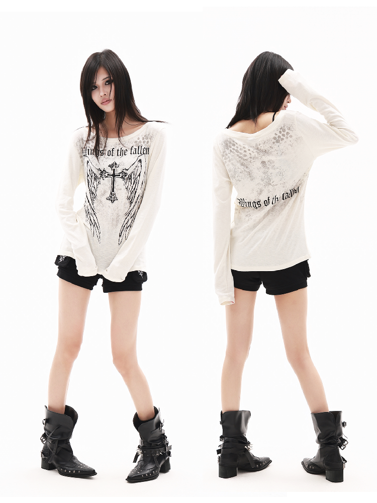 Indian Cotton Gothic Slogan Shirt【s0000018323】
