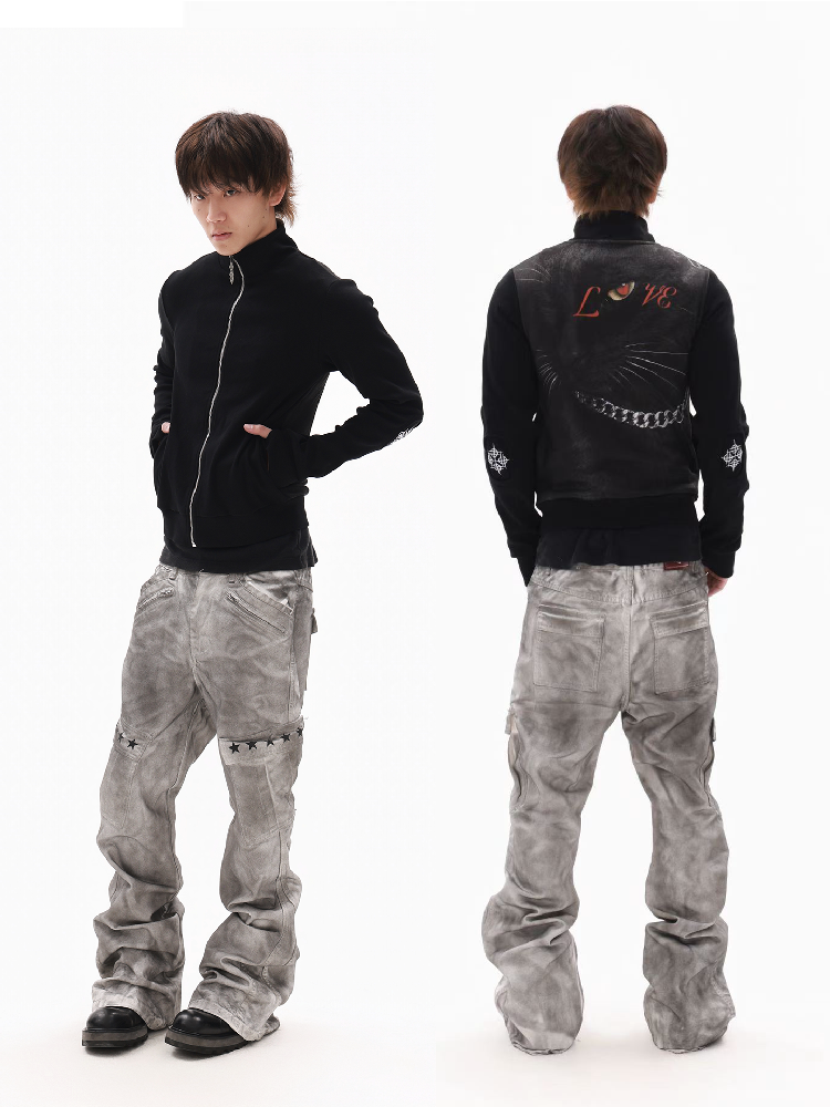 Dirty Bone Shaped Pocket Wide Jeans【s0000018306】
