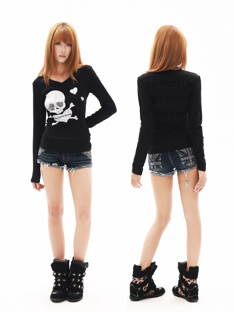 Silver Foil Positioning Rhinestone T-Shirt【s0000018316】