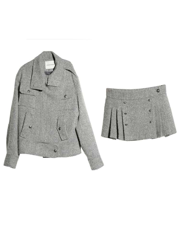 Herringbone Woolen Silhouette Jacket【s0000015193】