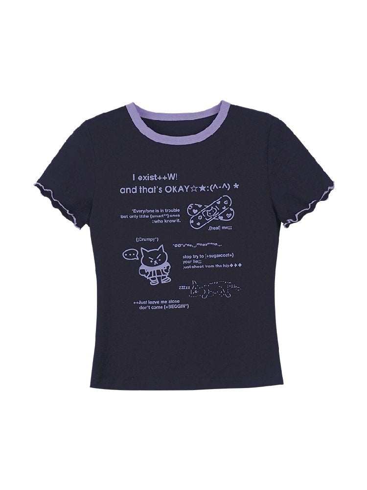 Printed Short Sleeve Bow T-Shirt【s0000012079】