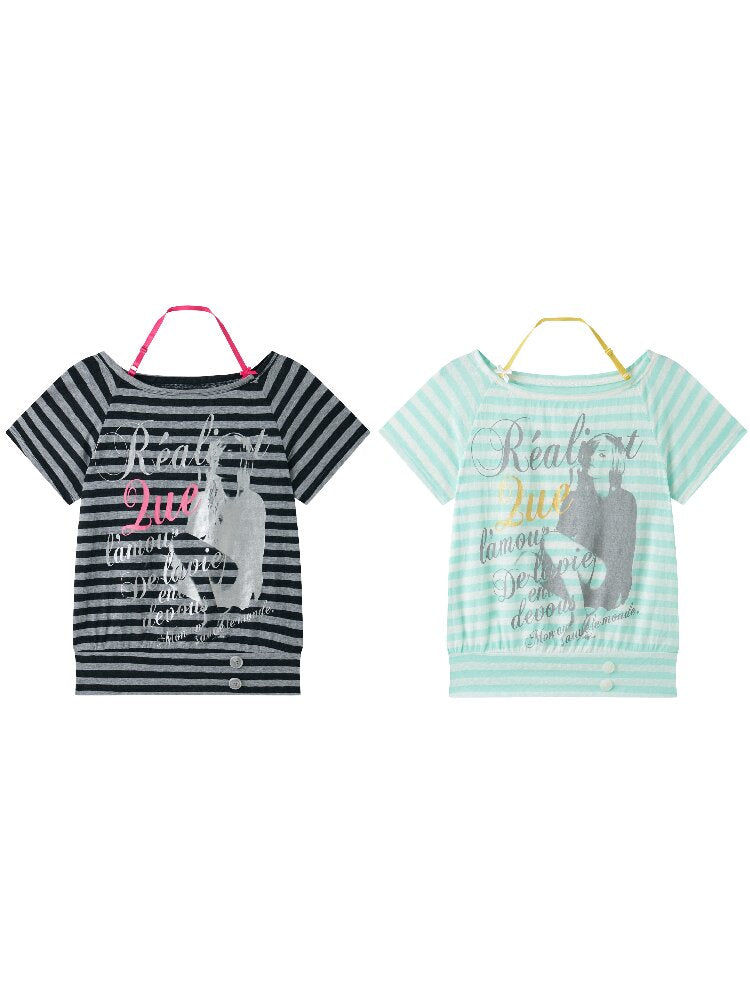 Single Shoulder Striped Halter T Shirt【s0000017640】