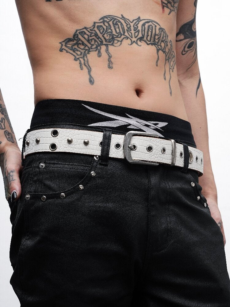 Rivet Crocodile Leather Belt【s0000018992】