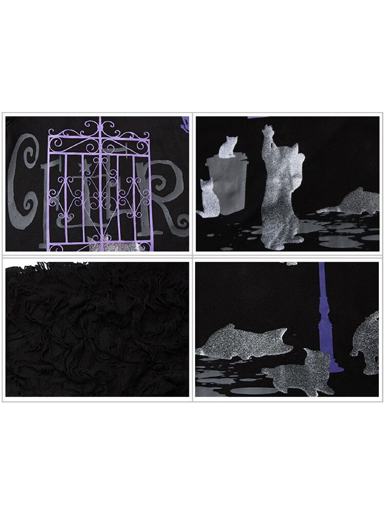 Dark Night Glitter Cat Long T-Shirt【s0000016053】