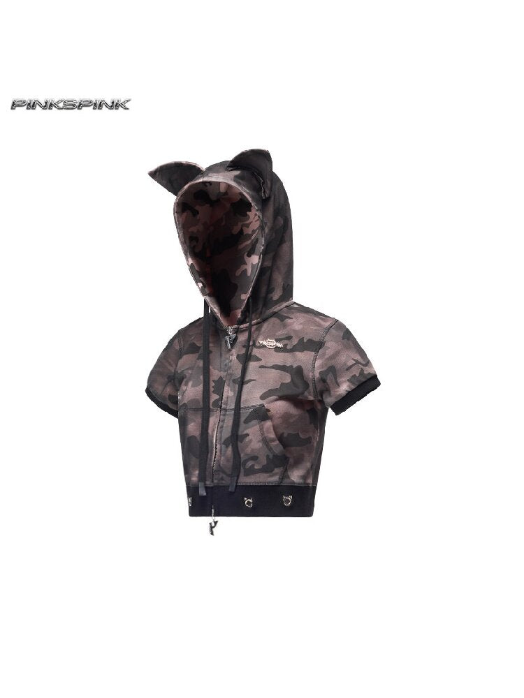 Cat Ear Rhinestone Camo Hoodie【s0000017721】