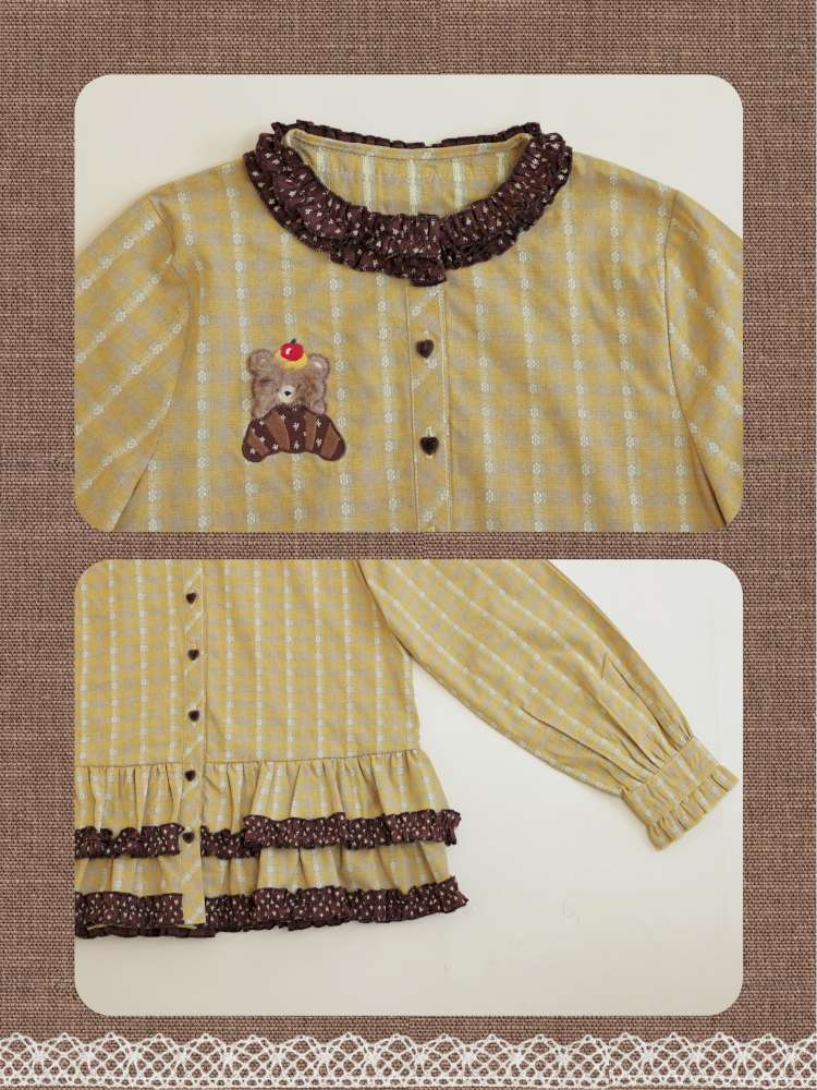 Vintage Girly Lace Bear Turmeric Shirt【s0000014839】