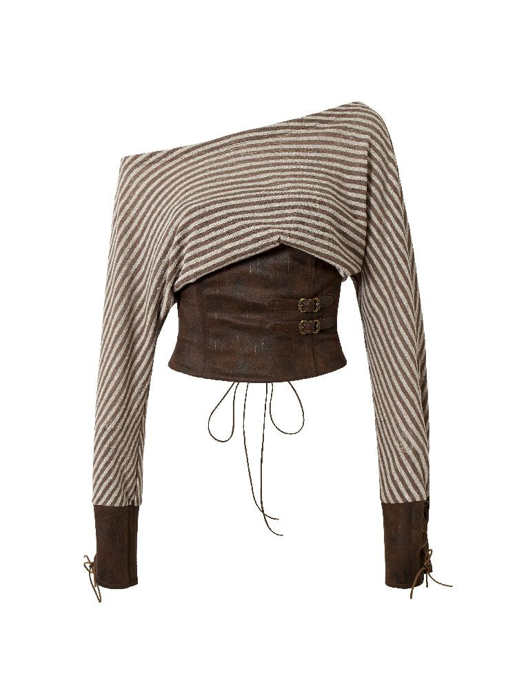 One Neck Tie Long Sleeve Short Top【s0000011832】