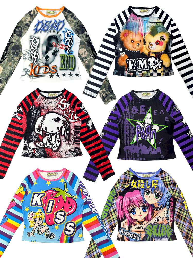 Sweet Cool Y2K Subculture Print Short Top【s0000014907