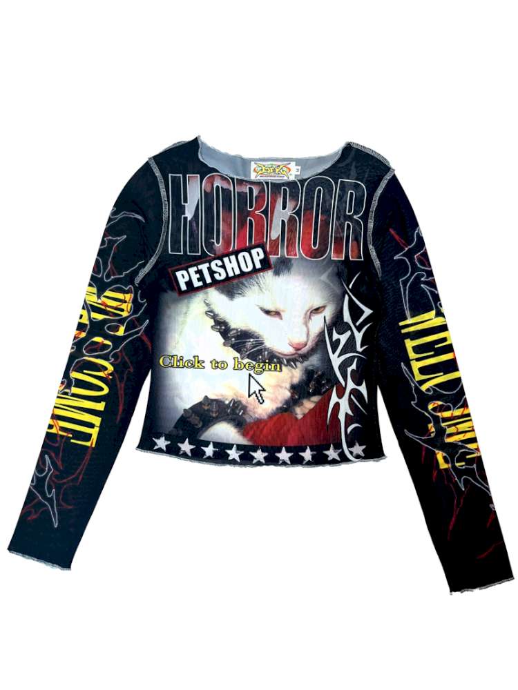 Y2K Millennium Print Long Sleeve Mesh Top【s0000014915】