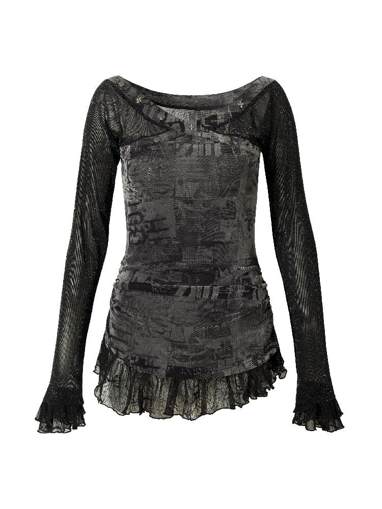 Mesh Splicing Slim Stretch Long Sleeve T-Shirt【s0000011824】