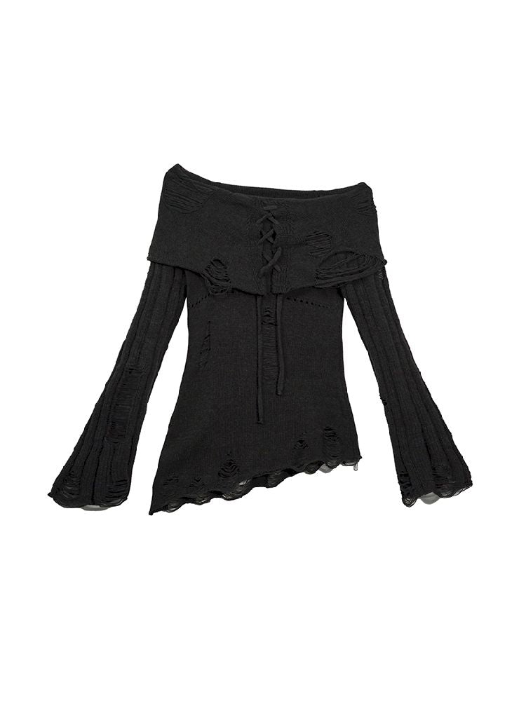 One Shoulder Lapel Slim Long Sleeve Sweater【s0000010763】