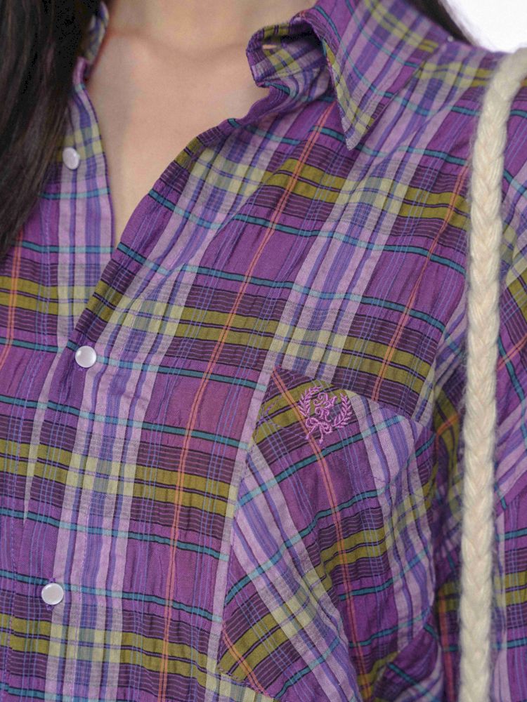 Lazy wind yellow and purple plaid shirt【s0000008591】