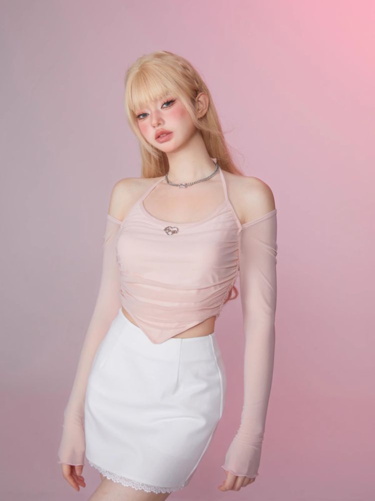 Strapless Sweet and Spicy Slimming Long Sleeve Hanging Neck Top【s0000007855】