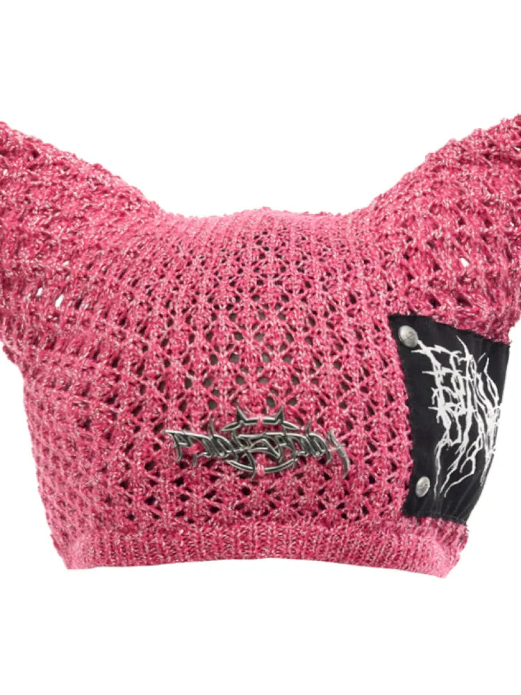 Cat-Eared Concept Little Devil Hole-Pattern Beanie【s0000014010】
