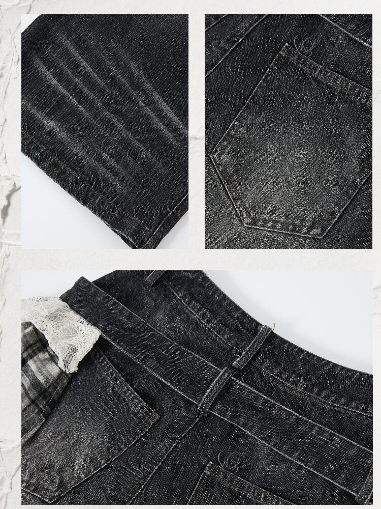 Plaid Ruffled Wide Leg Jeans【s0000016268】