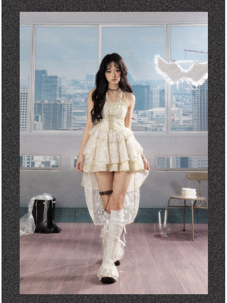Lace Ruffle Cinched Waist Sundress【s0000016541】
