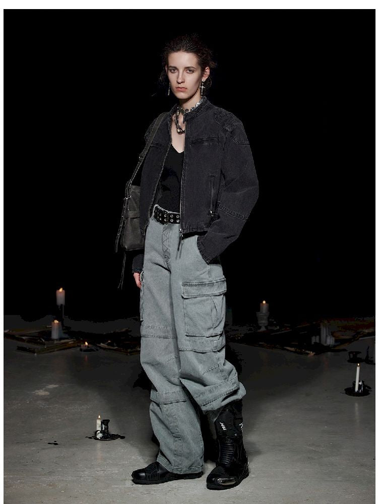 Padded Shoulder Unisex Washed Jacket【s0000005486】