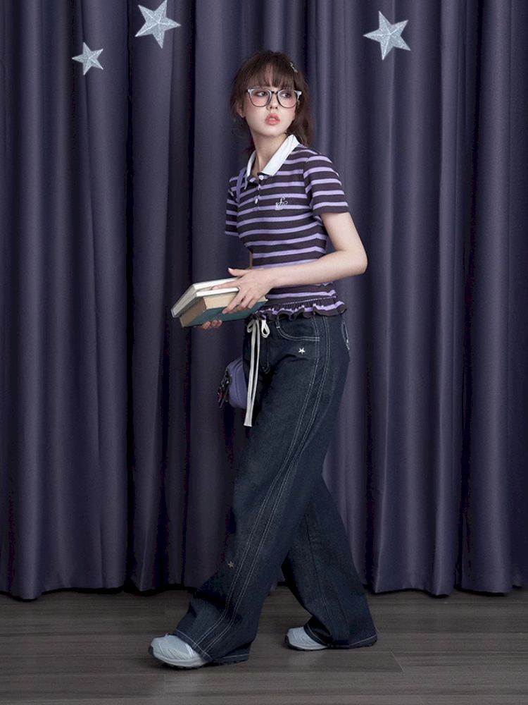 Stripe Short Sleeve Polo Top【s0000012075】